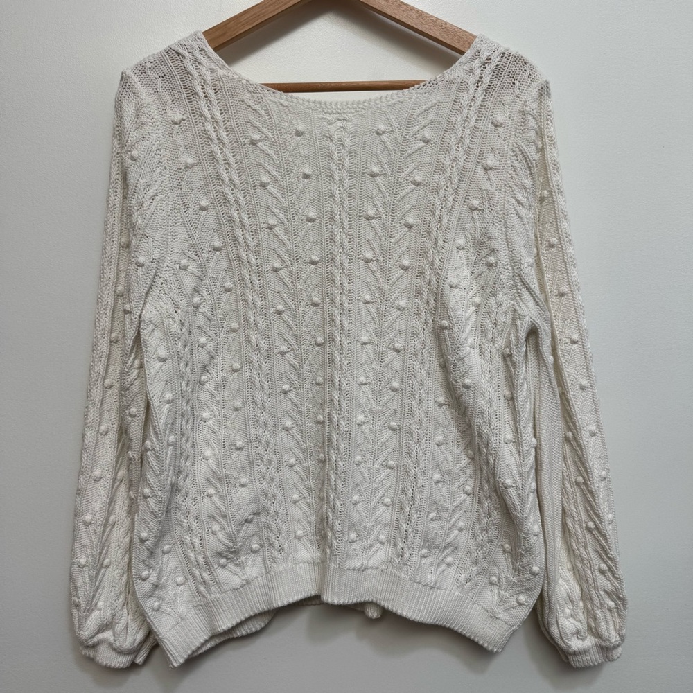 Sezane Beryl Cardigan Sweater Women XL Cable Knit Organic Cotton Reversible Butt - Picture 7 of 14